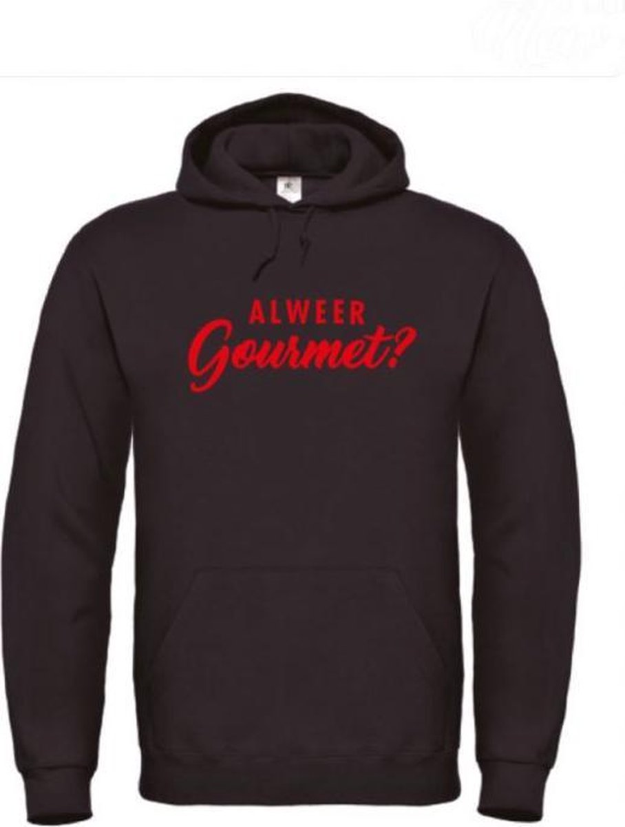 Kerst hoodie zwart XL - Alweer gourmet? - Rood - soBAD. | Kersttrui soBAD. | kerstsweaters volwassenen | kerst hoodie volwassenen | Kerst outfit | Foute kerst truien
